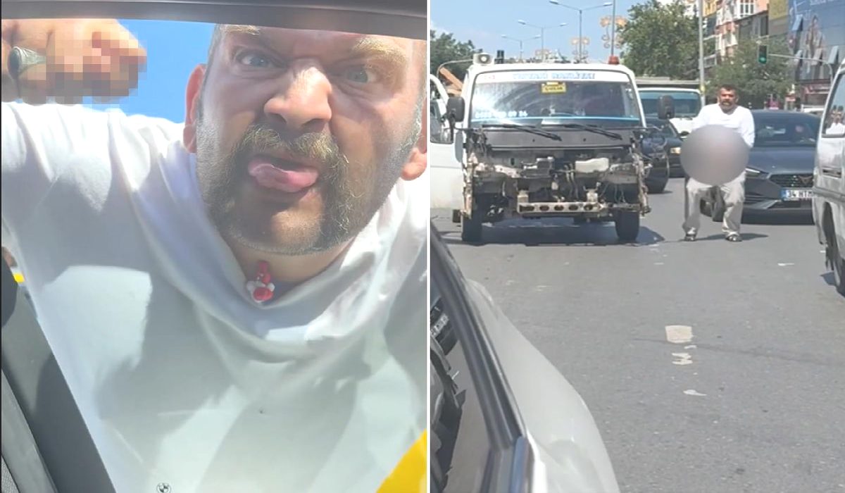 Trafik magandasından iğrenç hareketler! Önce dilini çıkardı, sonra cinsel organını gösterdi